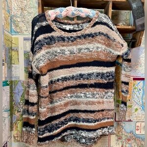 American Eagle Outfitters Navy and Tan Striped Sweater